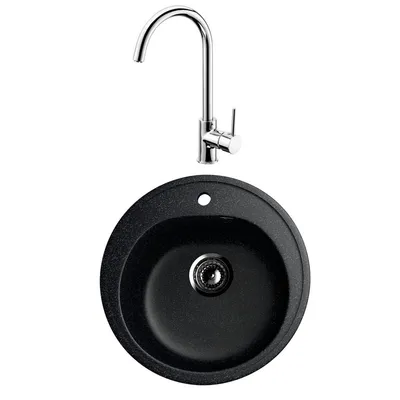 Valterra Granitna sudopera V101 sa inox slavinom, fi500mm, Crna