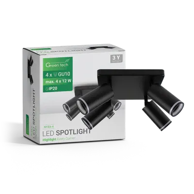 Gama Set 4 komada Led Spot svjetiljka Green Tech, Gu10, Crna