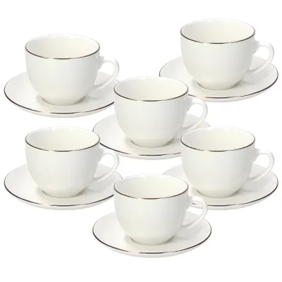 Set Šoljice za čaj i tanjirići Madison fascetta oro MC085021700, 6 kom, Bijeli
