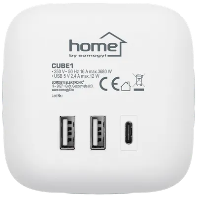 Home Strujni razdjeljnik sa 3 utičnice CUBE1, 3 x USB, Bijeli
