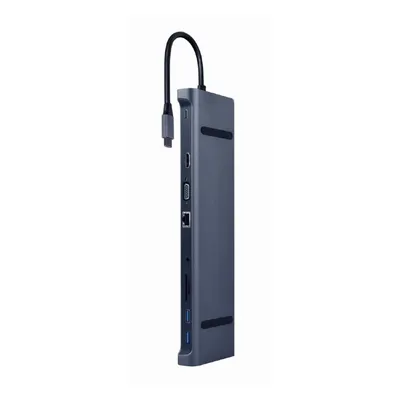 Docking station Gembird USB adapter Type-C, 10-u-1, multi-port adapter (USB hub + HDMI + VGA + PD + čitač kartica + LAN + 3.5mm), A-CM-COMBO10-01