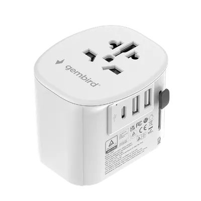 Gembird Univerzalni Strujni Adapter Za Sve Zemlje, USB + Type-C Punjač, 20W, Bela, TPA-EU2A1C15-01-W