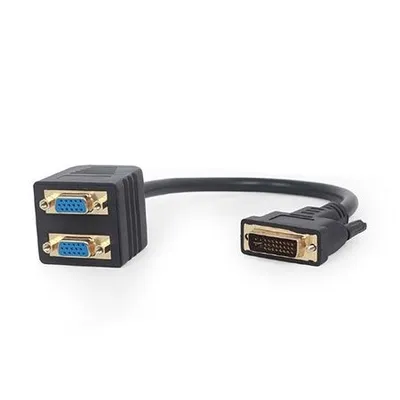 Gembird Pasivni Video Splitter, DVI-I Muški na Dual VGA Ženski, Kabl, 0.3m, Crni, A-DVI-2VGA-01