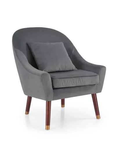 Fotelja 9590024 siva velvet sa nogama od orahovog drveta