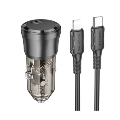 Borofone Auto Punjač sa kablom 1m Type-C to iPhone/lightning BZ24 Clever single port PD20W Type-C, Crni