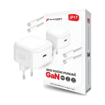 Platoon Elite Kućni punjač PL-17 GaN USB-C na USB-C 1.2m, 40W