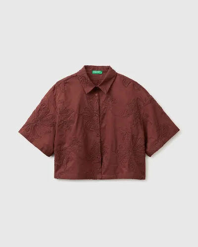 Benetton Ženska kratka košulja s cvijetnim vezom 5RWNDQ0EK-25E-L, Ljubičasta