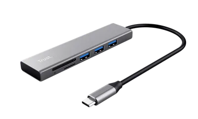 Trust USB Hub+Čitač kartica Halyx, USB-C Hub, 3 USB porta, Čitač kartica SD, Tamnosiva