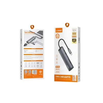 Ldnio USB Hub DS-56H, USB Tip-C, PD3 + HDMI + USB 2.0 + SD + TF, Crni