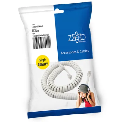 ZED electronic Telefonski kabl spiralni za slušalicu, 2 m, bijeli, T6-2WB