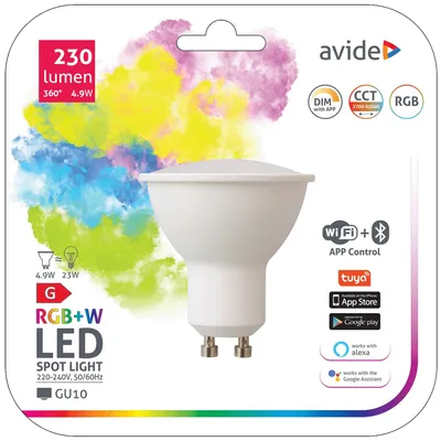 Avide Pametna sijalica, Led 4.9 w, GU10, RGB+W, WiFi, Bluetooth, Smart Led GU10 4.9 w RGB WiFi