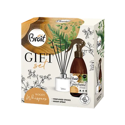 Brait Poklon set Woody Whispers, Mirisni štapići 100 ml + Mirisni sprej, 325ml