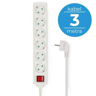 Well Produžni kabl sa prekidačem, 6 utičnica, 3m