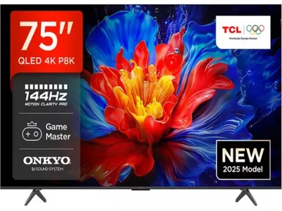 TCL Televizor 75P8K, 75", QLED, 4K, UHD, Google TV, HDR, Dolby Vision, Dolby Atmos, 144Hz