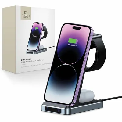 Tech-Protect 3u1 Bežični punjač QI15W-A26, Crni