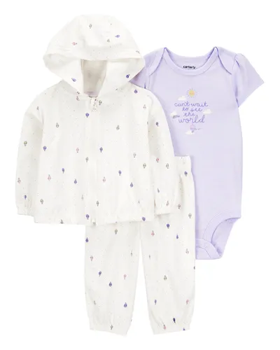 Carters Komplet za bebe, Duks jakna, Bodi i Donji deo, 1S940210, Bijelo-Ljubičasti