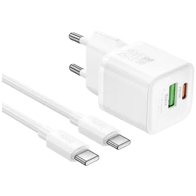 hoco Punjač sa USB-C kablom, PD20W + QC3.0, Bijeli