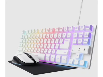 Trust Gaming set GXT794W, Tastatura, miš i podloga za miš, Bijela