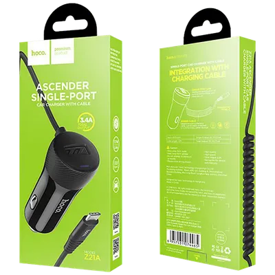 Hoco Auto punjač sa micro USB kabelom, 1 x USB, 2.4 A max. - Z21A Ascender single USB , Crni