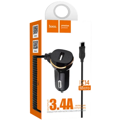 Hoco Auto punjač sa micro USB kabl, USB, 5 V/3.4 A, crna - Z14 single, micro USB, BK, Crni