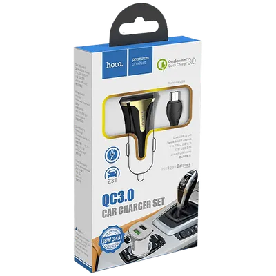 Hoco Auto punjač sa microUSB kabelom, QC, 2 x USB, 3.1 A - Z31 Universe double port, microUSB, Crni