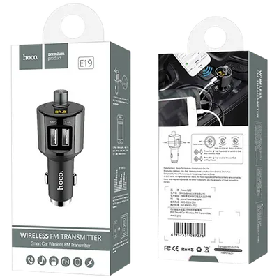 Hoco FM modulator, BT handsfree, 12 V/24 V, 2 x USB 2,4 A - E19 Smart, BT, FM, Charger, Crni