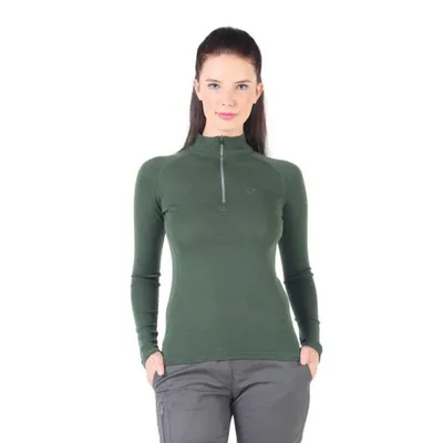 Woolona Ženska majica dugih rukava Vega, 1/4 zip, Zelena