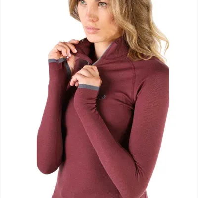 Woolona Ženska majica dugih rukava Damson, 1/4 zip, Bordo