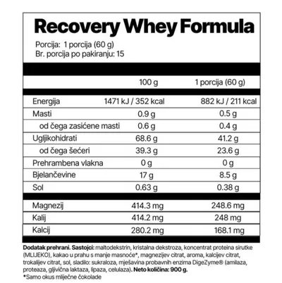 4Energy Whey Recovery Formula, Mliječna čokolada, 900 g