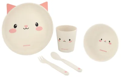 Kikka Boo Set za Jelo Bambus Cat, Roze
