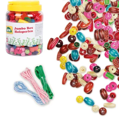 Lena Šarene drvene perle i konci u jumbo kutiji