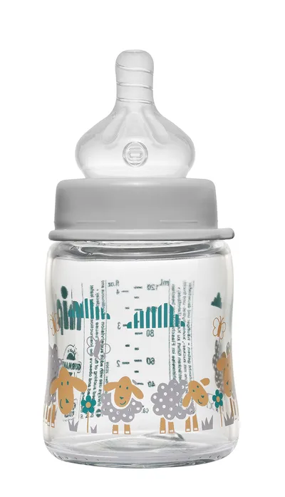Nip Staklena Bočica Široko Grlo,120 ml ,Vel.0+,Flow S,Boy, Siva