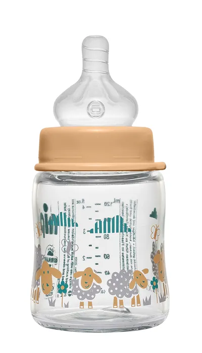 Nip Staklena Bočica Široko Grlo,120 ml ,Vel.0+,Flow S, Girl, Narandžasta