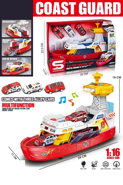 Tomo Šped Brod Obalne Straže s Tri Automobila 32x22cm, Crvena