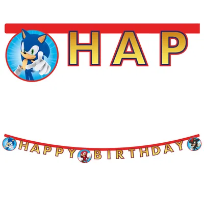 Party Deco Baner Sonics Happy Birthday, Šarena