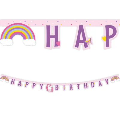 Party Deco Baner Unicorn Rainbow, Happy Birthday