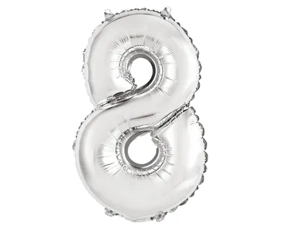 Party Deco Folijski Balon 35cm, Broj 8, Srebrni