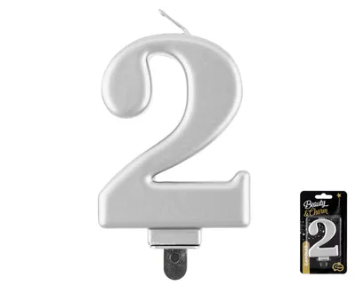 Party Deco Svijeća Broj 2, 8cm, Siva