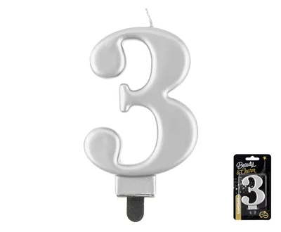 Party Deco Svijeća Broj 3, 8cm, Siva