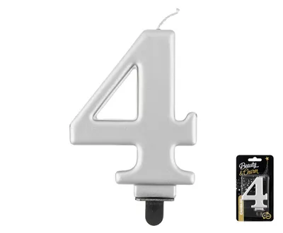 Party Deco Svijeća Broj 4, 8cm, Siva
