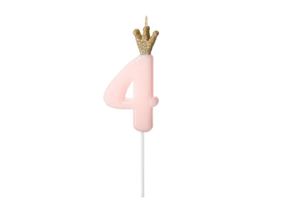 Party deco Svijeća broj 4, 9.5cm, Roze