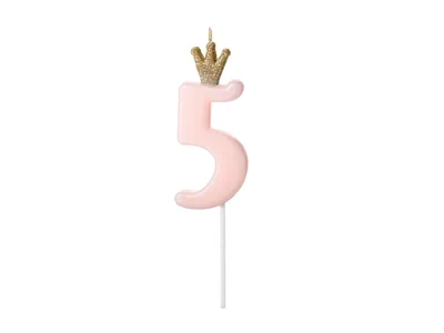 Party deco Svijeća broj 5, 9.5cm, Roze