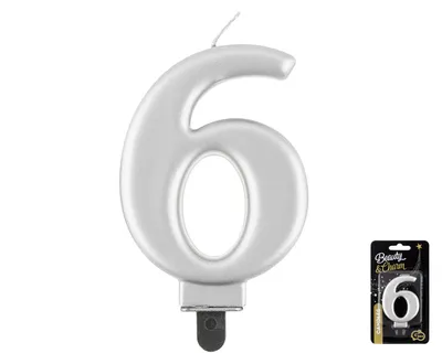 Party Deco Svijeća Broj 6, 8cm, Siva
