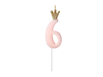 Party deco Svijeća broj 6, 9.5cm, Roze