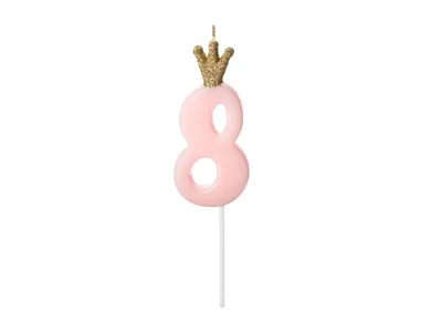 Party deco Svijeća broj 8, 9.5cm, Roze