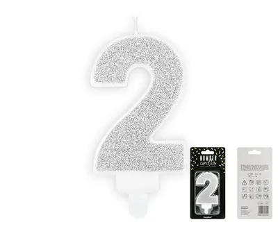 Party Deco Svijeća Siva Broj 2, 7cm, Siva
