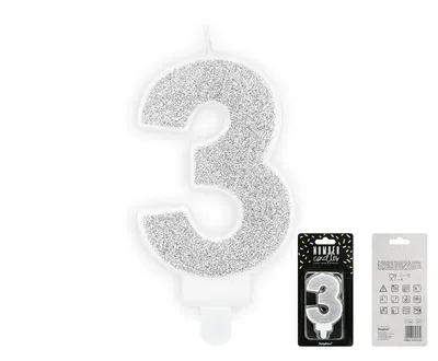 Party Deco Svijeća Siva Broj 3, 7cm, Siva