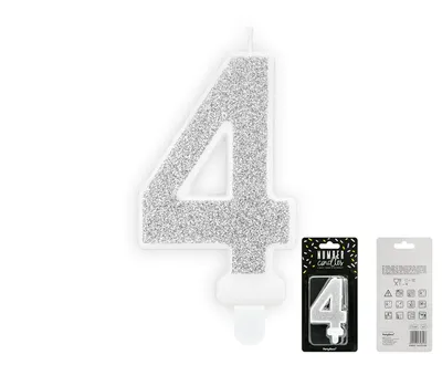 Party Deco Svijeća Siva Broj 4, 7cm, Siva