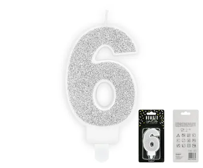 Party Deco Svijeća Siva Broj 6, 7cm, Siva