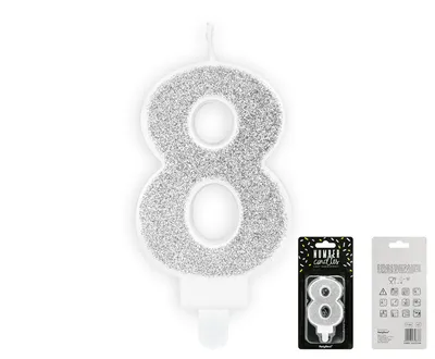 Party Deco Svijeća Siva Broj 8, 7cm, Siva